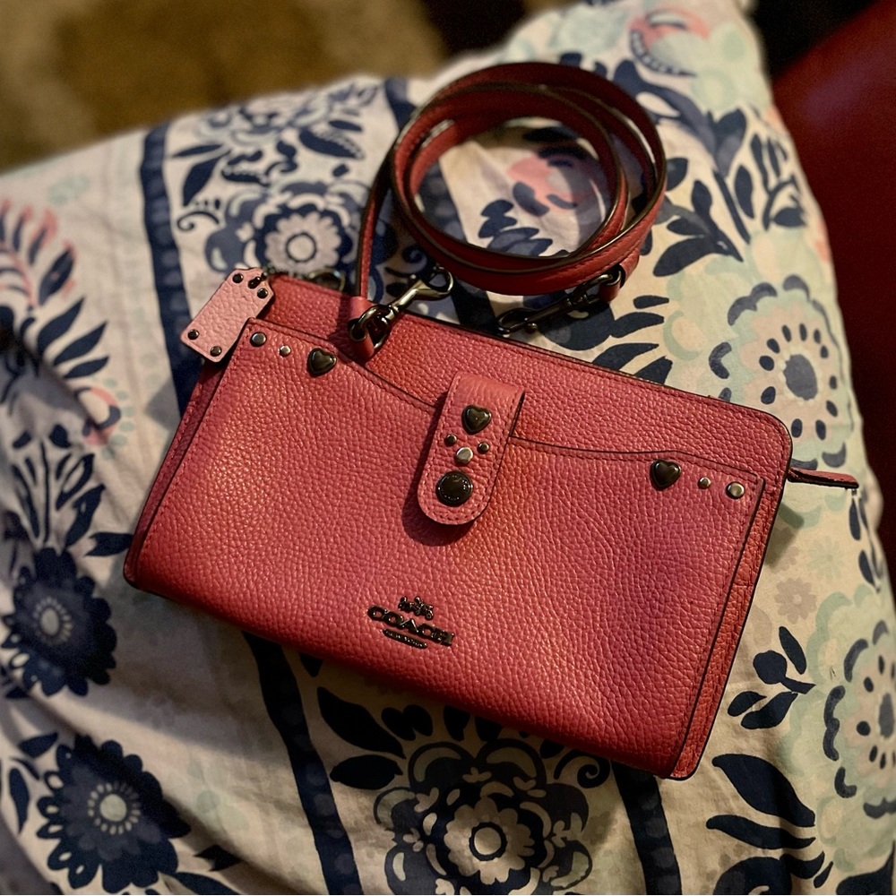 COACH Embellished Noa Pop-Up Messenger In Pink Leather Small Crossbody Bag